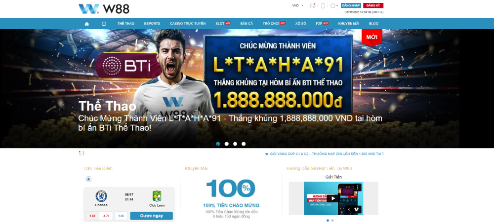 W88 Trang cá cược thể thao qua mạng uy tín
